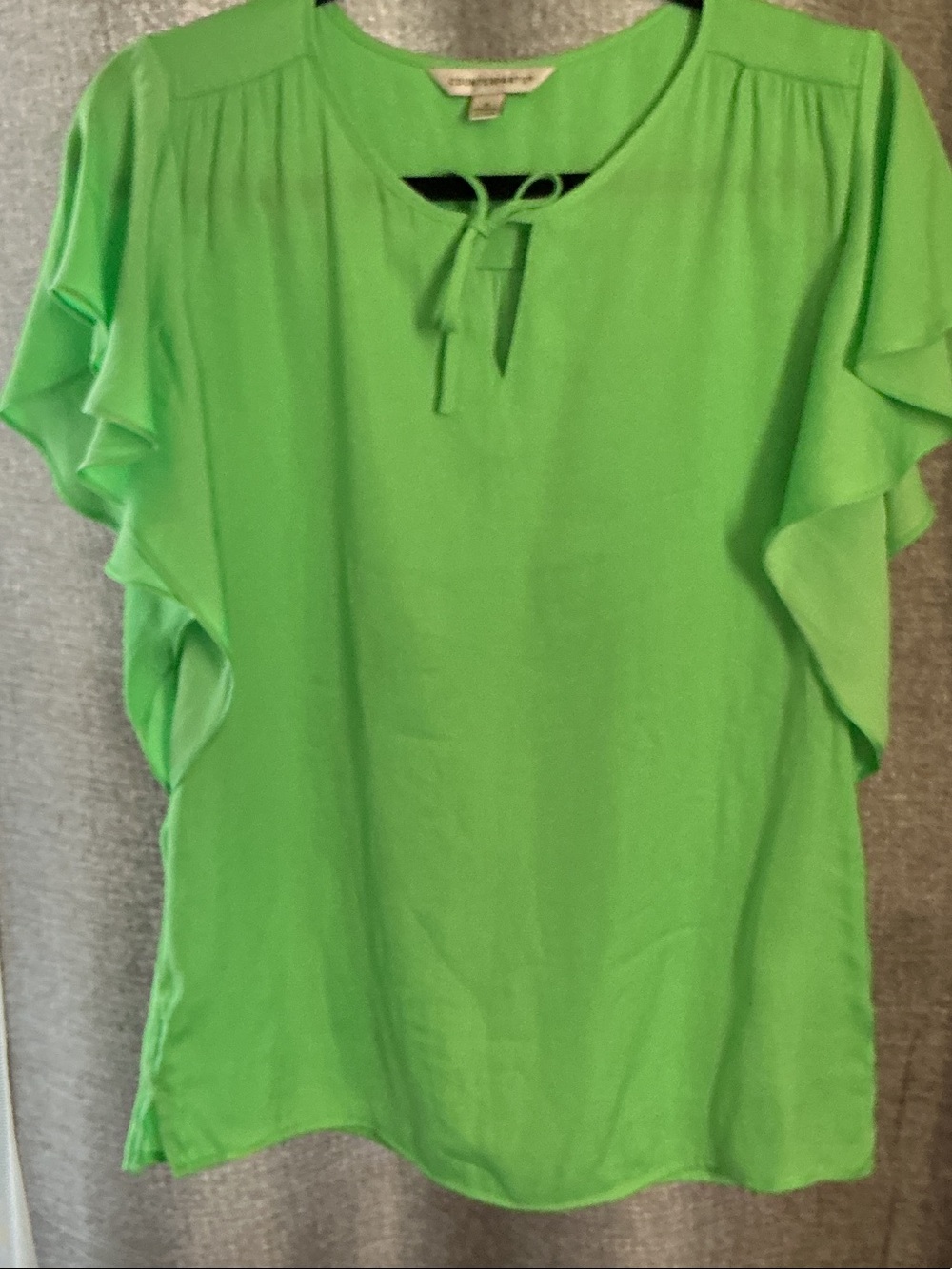 Counterparts Bright Green Ruffle-Sleeve Tie-Neck Blouse